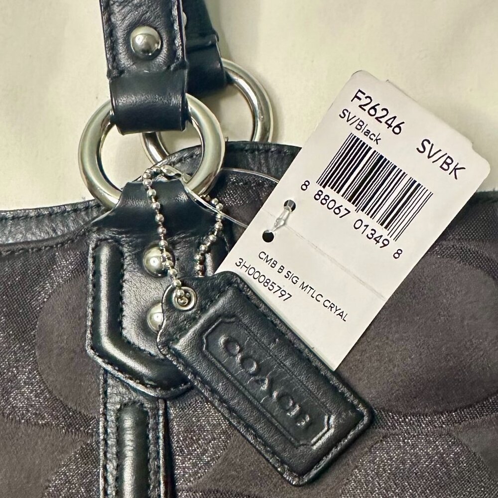SOLD NWT COACH Campbell Belle Signature Lurex Carryall Shoulder Tote Black 26246 - Picture 7 of 16